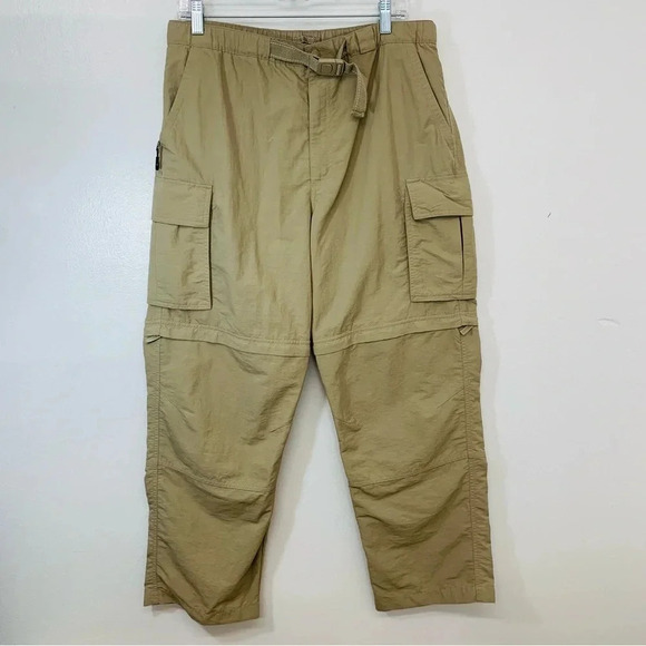 Lands End Convertible Pants Men Medium ‎ Cargo Pockets Hiking Nylon Beigh Shorts - Picture 1 of 12
